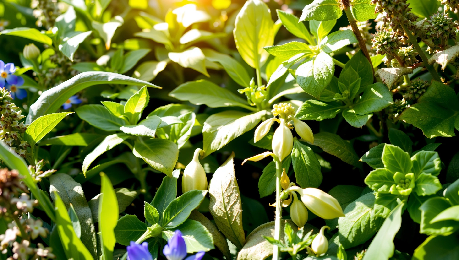 Lush green botanical garden with diverse herbs and natural light, symbolizing natural health and vitality