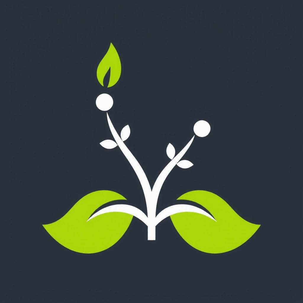 A stylized abstract icon representing a green leaf or plant, symbolizing natural ingredients and purity.