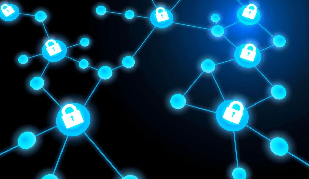 Illustration of data privacy and sharing with interconnected nodes